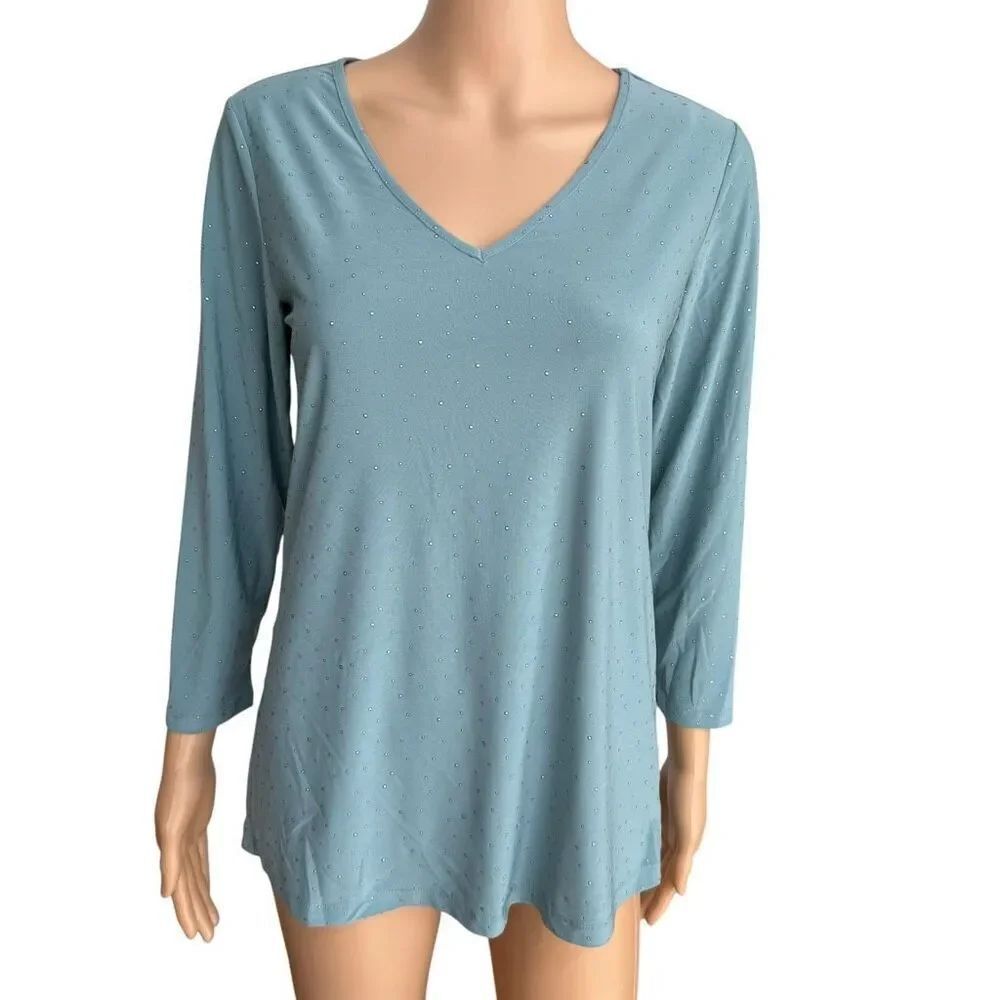 Antthony Originals Extended Shoulder top blouse with Rhinestones size XS NWT